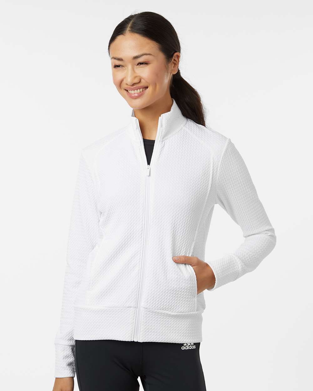 adidas Women's Ultimate365 Textured Full-Zip Jacket in White, style A1007