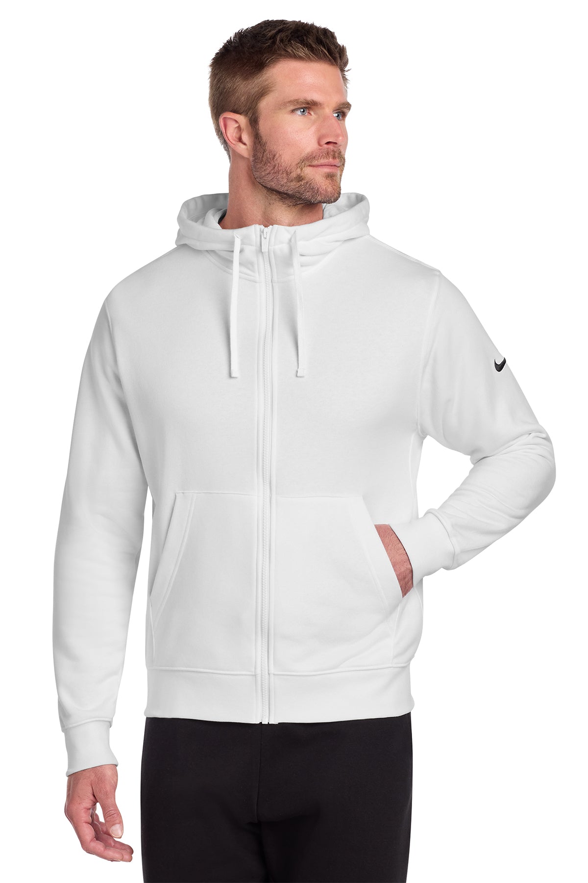 Nike Club Fleece Sleeve Swoosh Full-Zip Hoodie in White, style NKDR1513