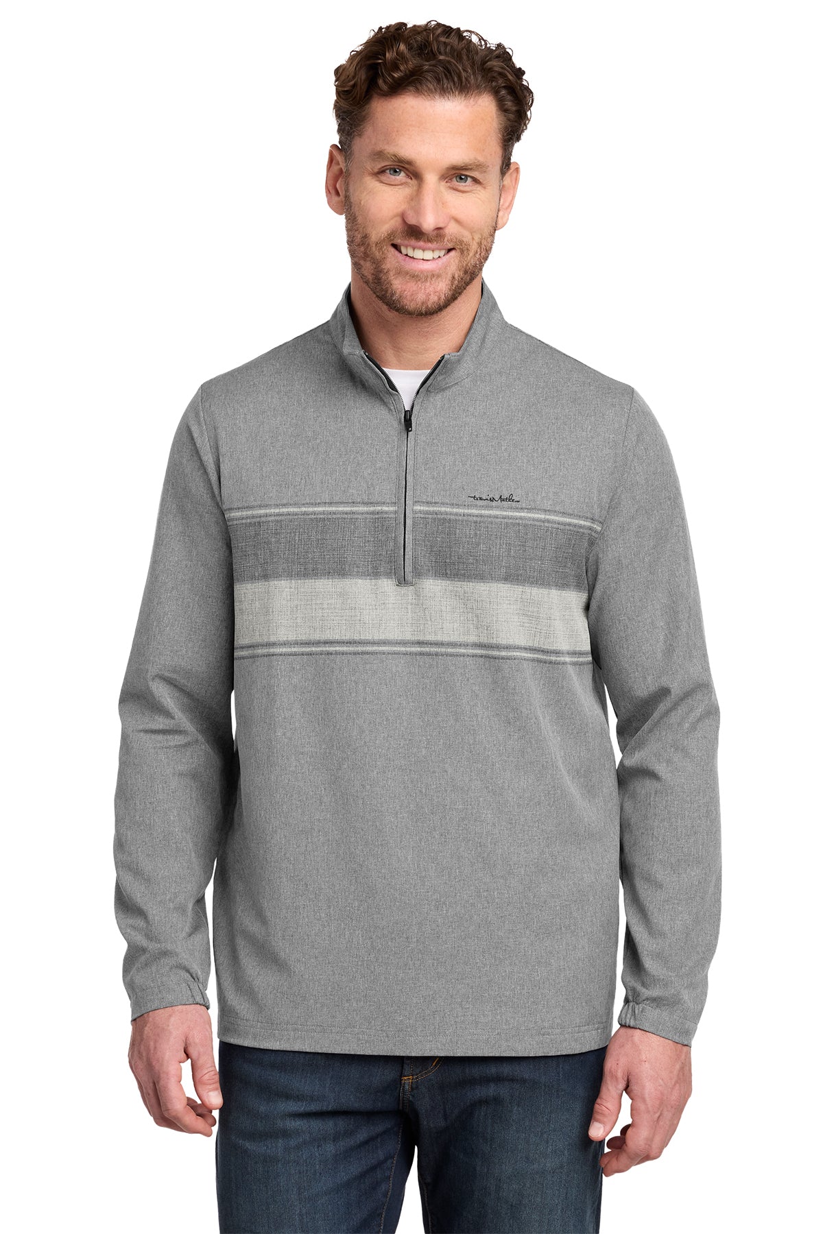 TravisMathew Balboa Chest Stripe 1/4-Zip in Dark Grey Heather, style TM1MZ340