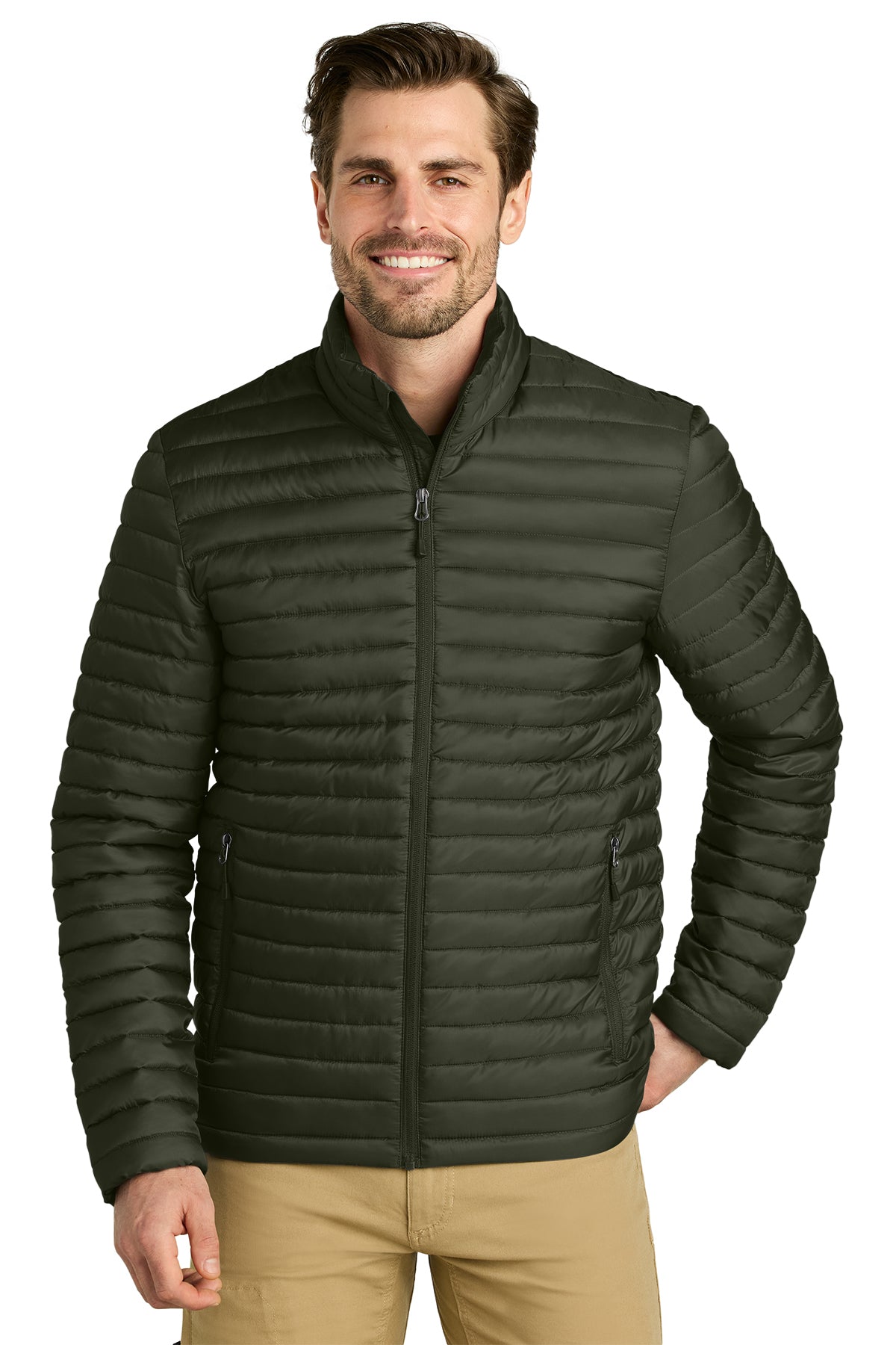 Eddie Bauer Packable Quilted Full-Zip in Olive Green, style EB514