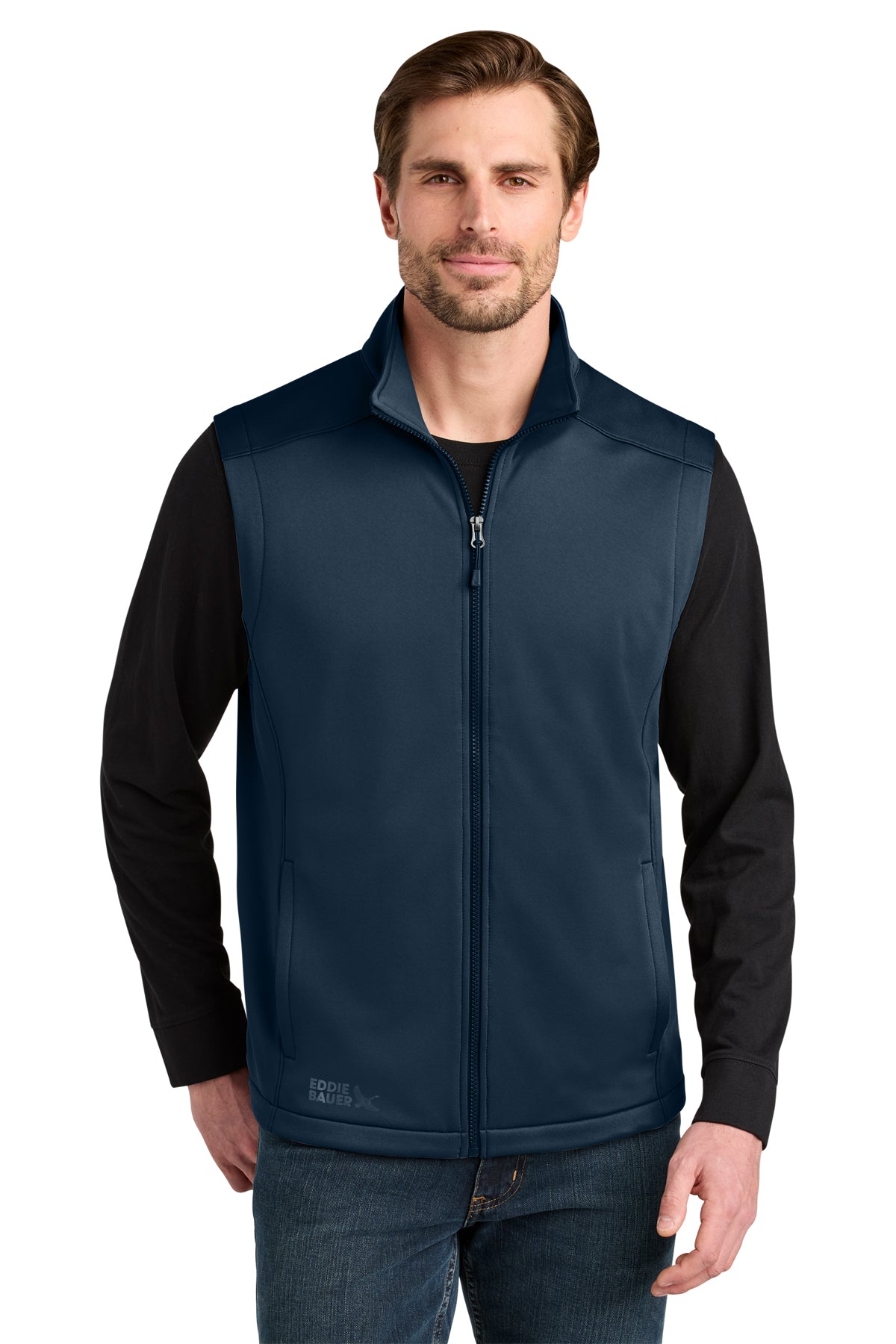 Eddie Bauer Smooth Mid Layer Fleece Vest in River Blue Navy, style EB2560