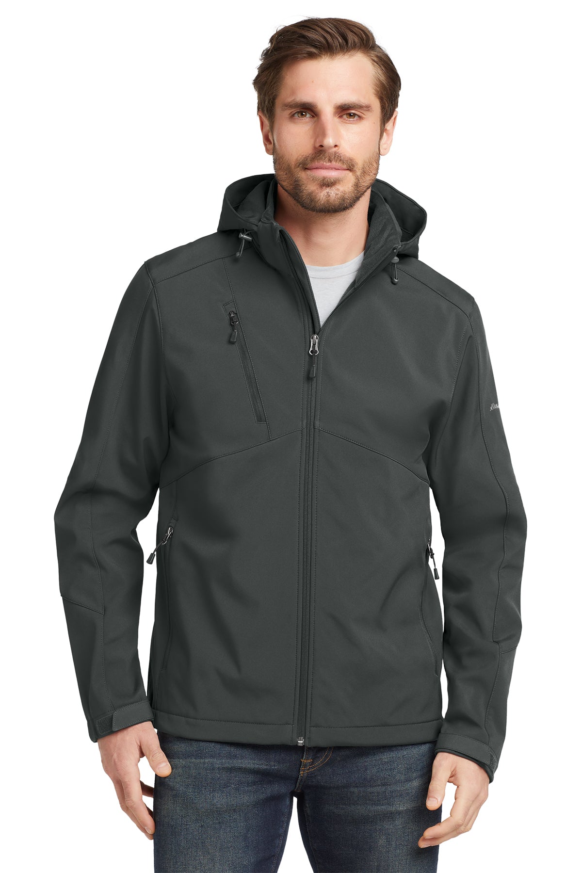Eddie Bauer Hooded Soft Shell Parka in Grey Steel, style EB536