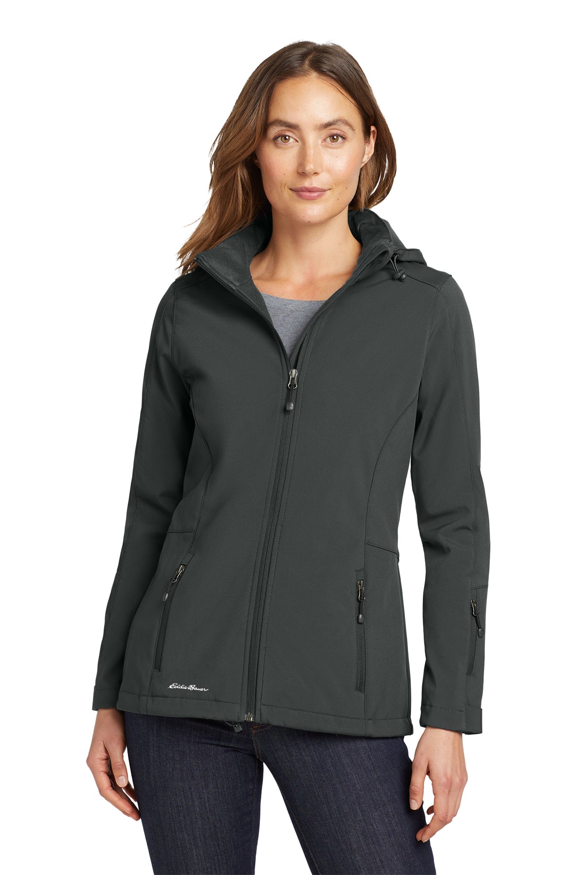 Eddie Bauer Women's Hooded Soft Shell Parka in Grey Steel, style EB537