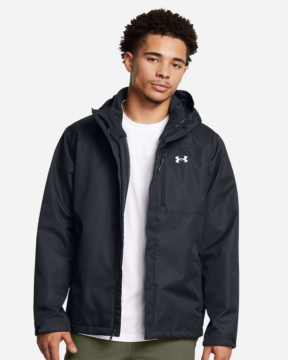 Under Armour Men's Porter 3-in-1 2.0 Jacket in Black/ White, style 1371585