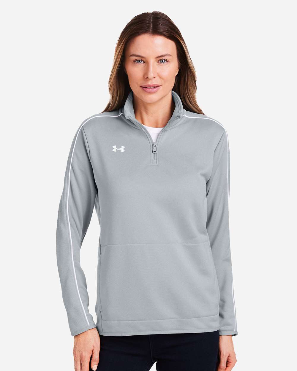 Under Armour Women's Command 2.0 Quarter-Zip Pullover in Mod Grey/ White, style 1383274
