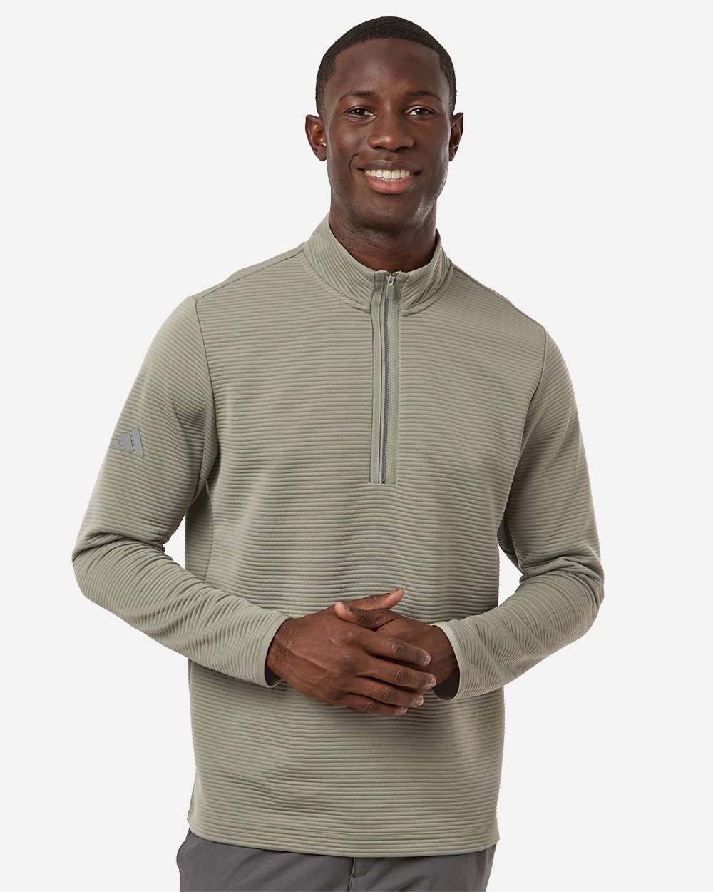 adidas Men's Spacer Quarter-Zip Pullover in Silver Pebble, style A588