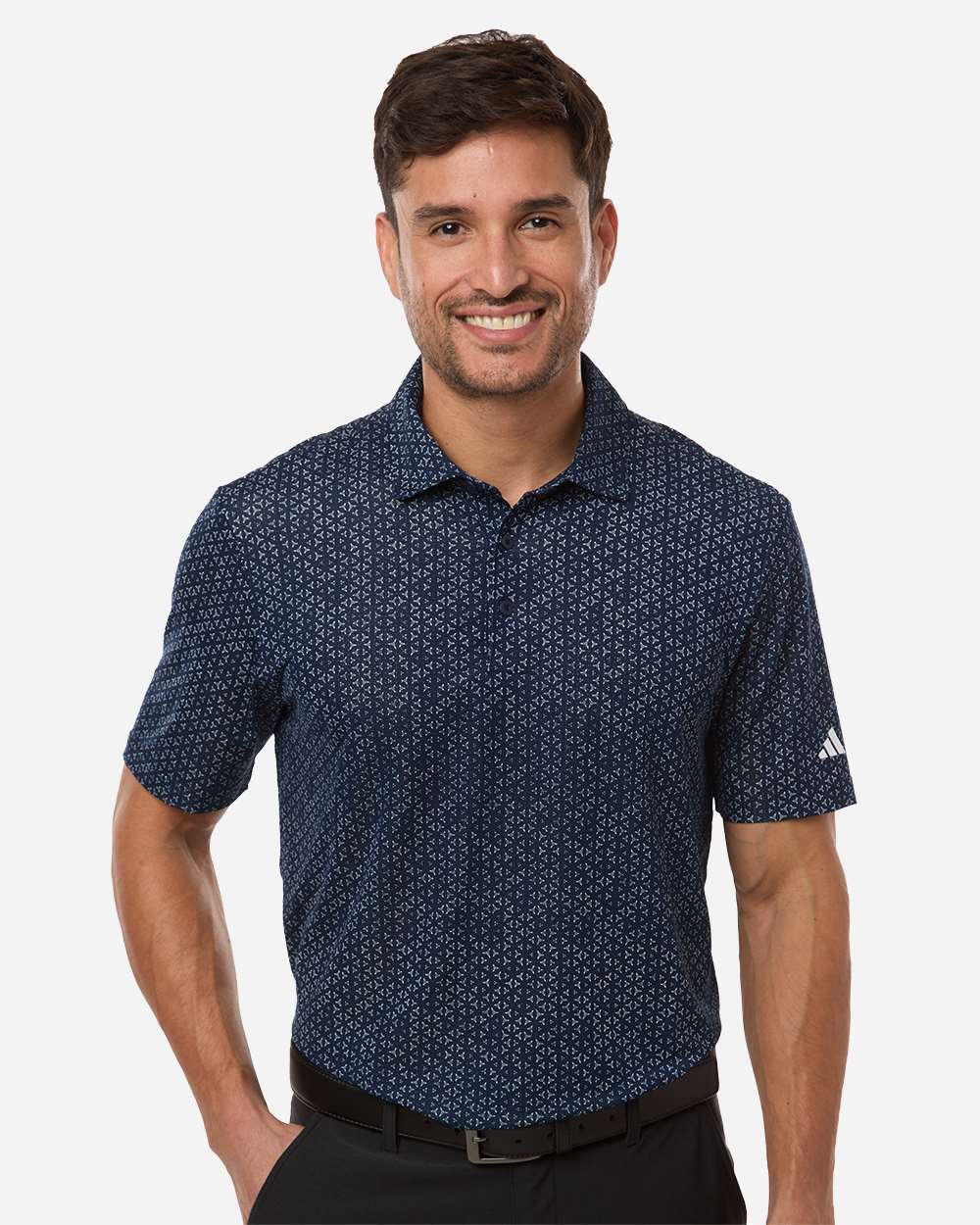 adidas Men's Ultimate365 Mesh Tango Print Climacool Polo in Collegiate Navy/ White, style A2023