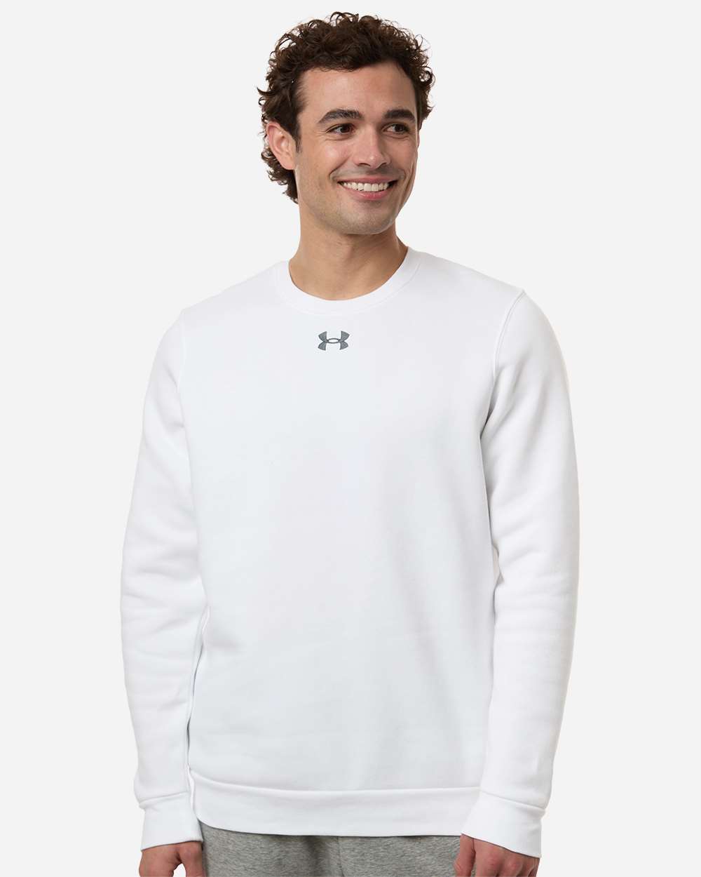 Under Armour Men's Team Icon Fleece Crew in White/ Pitch Grey Medium Heather, style 6014160
