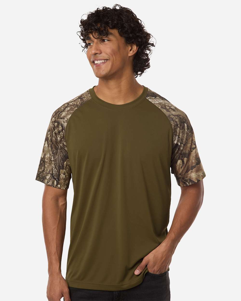 Realtree Unisex Realtree Performance Colorblock T-Shirt in Camo/ Green, style RT2103