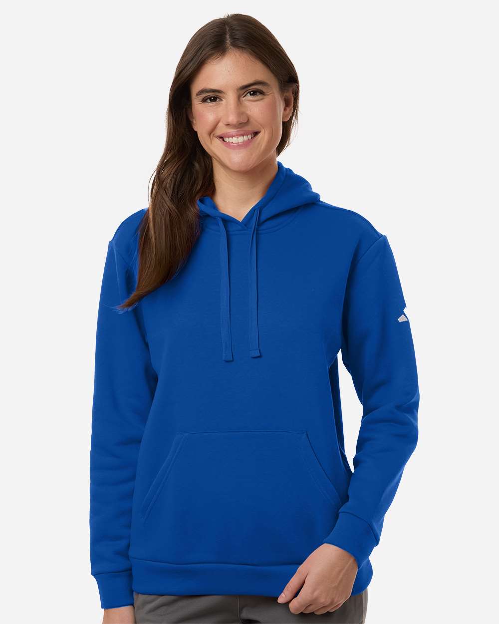 adidas Women's Fleece Hooded Sweatshirt in Team Royal Blue/ White, style AT204