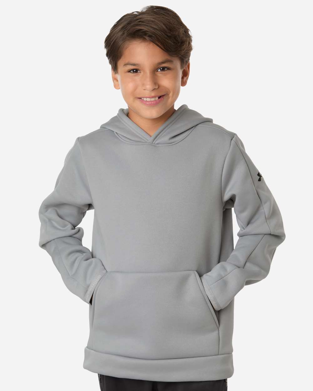 Under Armour Youth Fleece Pro Hooded Pullover in Mod Grey/ Black, style 6012355