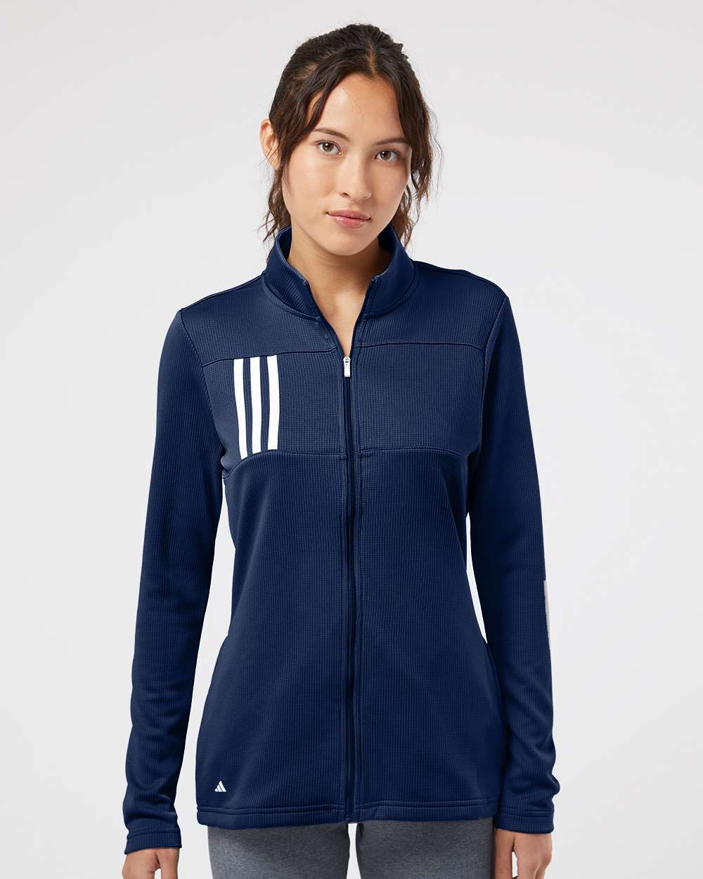 adidas Women's 3-Stripes Double Knit Full-Zip Jacket in Team Navy Blue/ Grey Two, style A483
