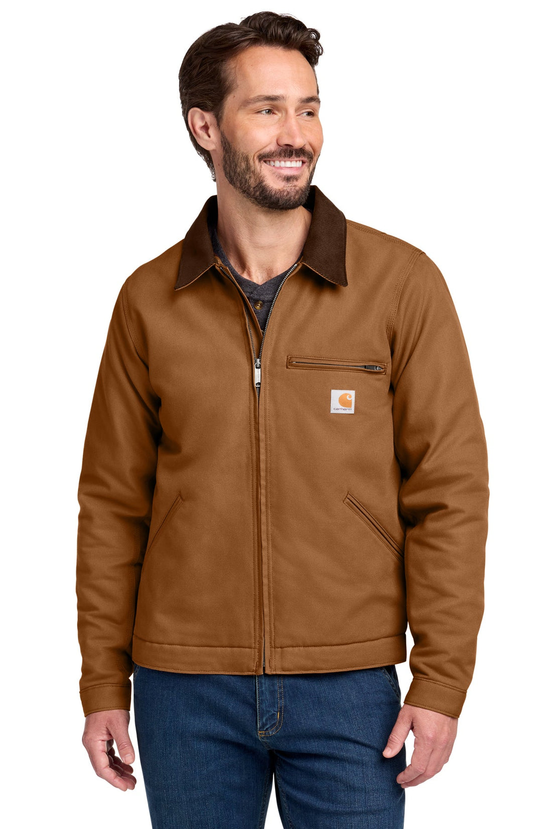 Carhartt Duck Detroit Jacket in Carhartt Brown, a style Battle Born Clothing embroiders