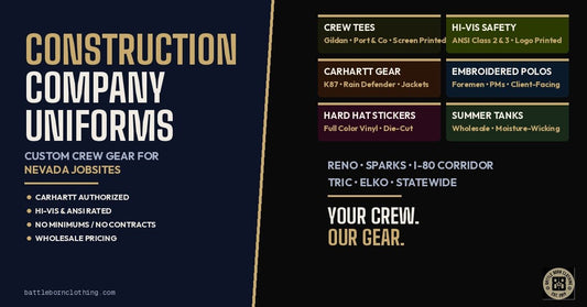 Construction Company Uniforms Nevada | Custom Shirts, Hi-Vis & Crew Gear - Battle Born Clothing