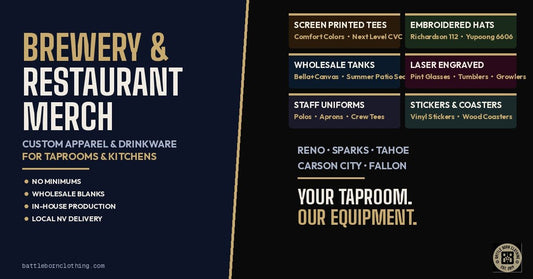 Custom Brewery &amp; Restaurant Merch | Taproom Shirts, Hats &amp; Staff Gear - Battle Born Clothing