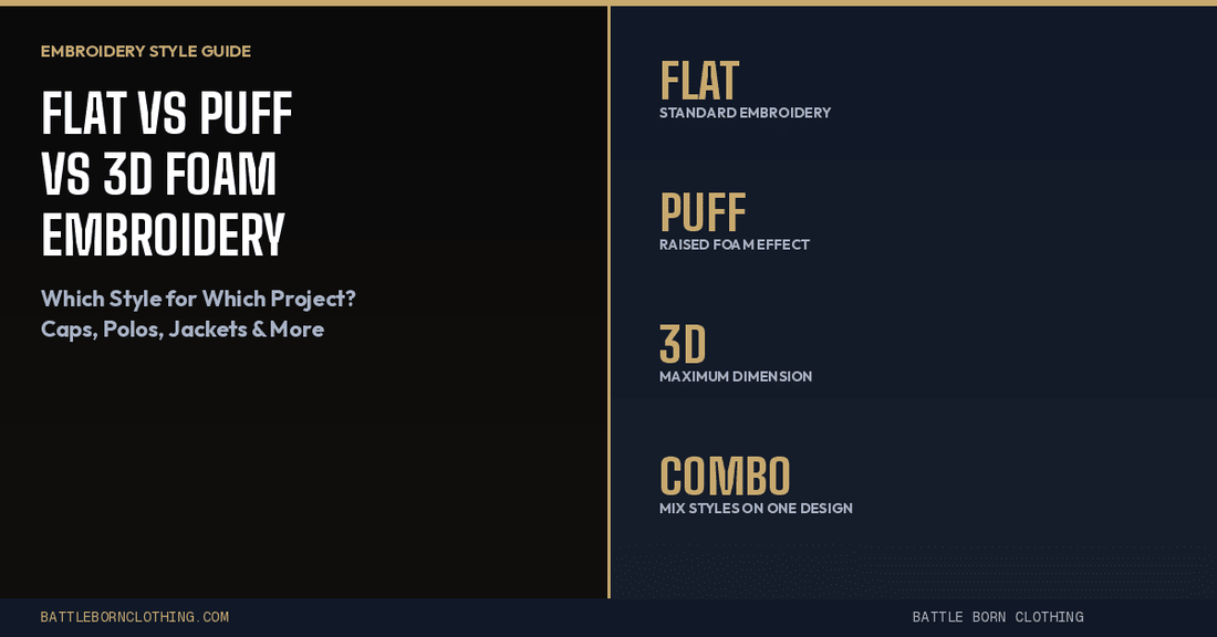 Flat vs Puff vs 3D Foam Embroidery | Style Guide - Battle Born