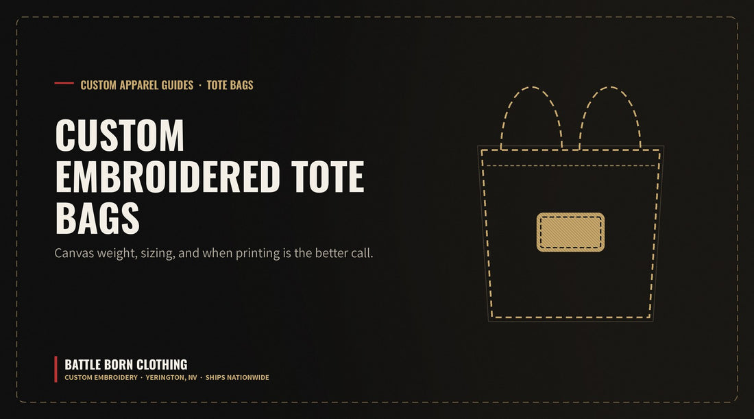 Custom Embroidered Tote Bags: Canvas, Sizing & When to Print