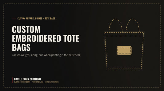 Custom Embroidered Tote Bags: Canvas, Sizing & When to Print