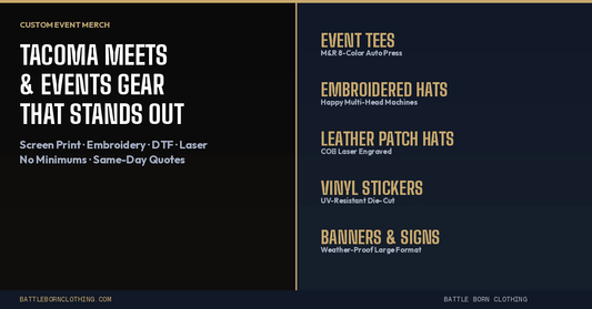 Tacoma Meet & Event Gear — Custom Shirts, Hats & Merch - Battle Born