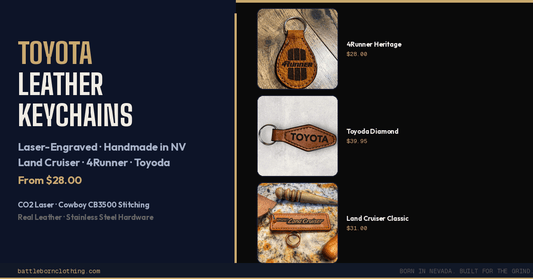 Toyota Leather Keychains | Laser-Engraved, Handmade - Battle Born Clothing