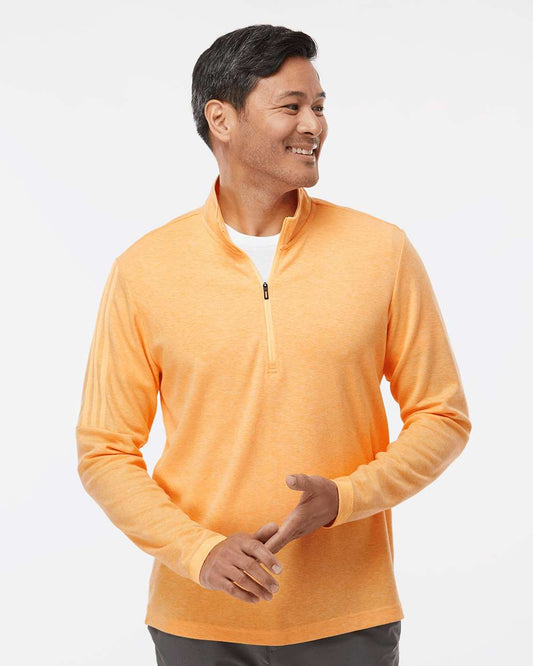 adidas Men's 3-Stripes Quarter-Zip Sweater Pullover in Acid Orange Melange, style A554