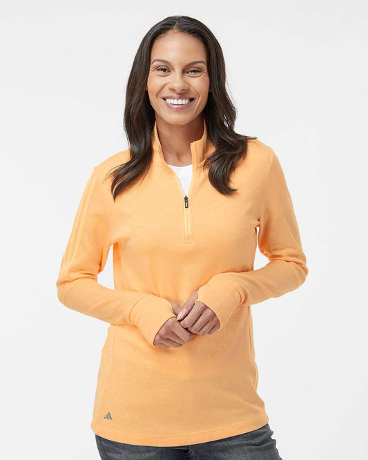 adidas Women's 3-Stripes Quarter-Zip Sweater Pullover in Acid Orange Melange, style A555