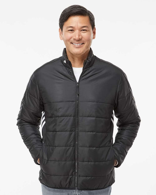 adidas Men's 3-Stripes Puffer Full-Zip Jacket in Black, style A570