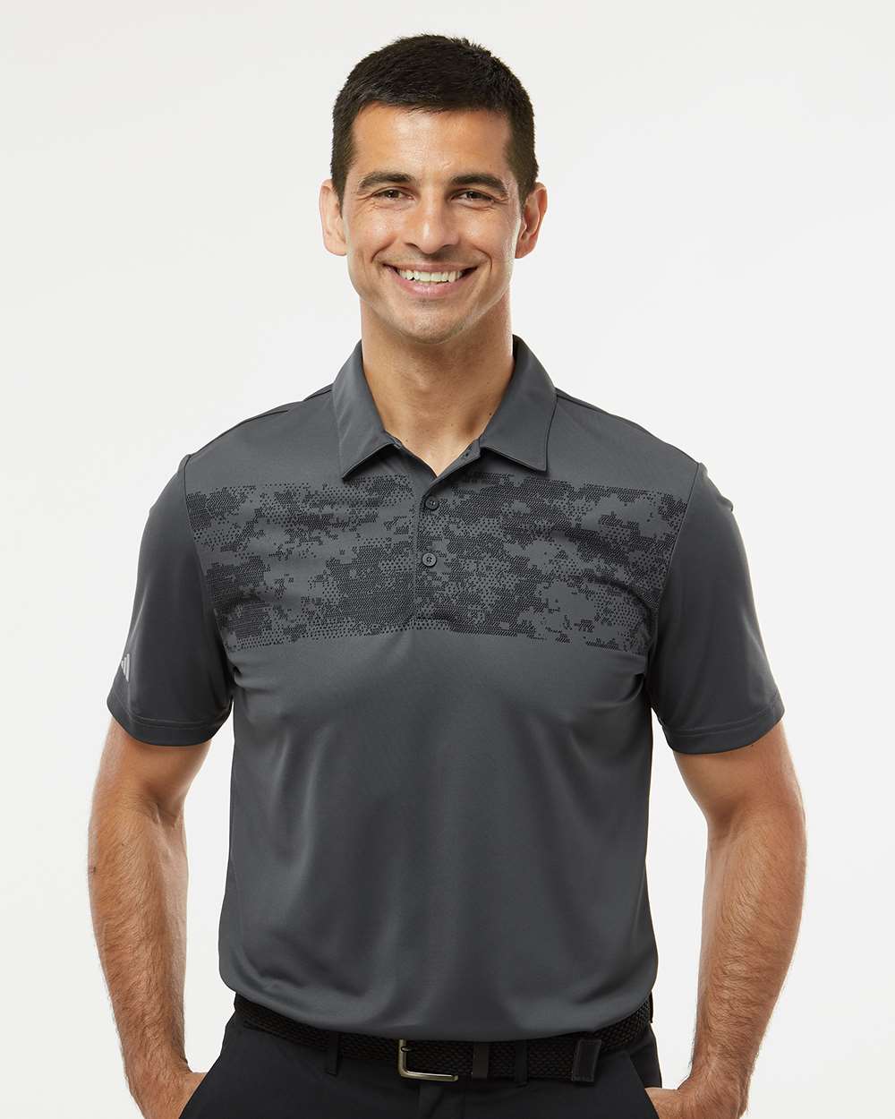 adidas Men's Camo Chest Print Polo in Grey Six, style A585