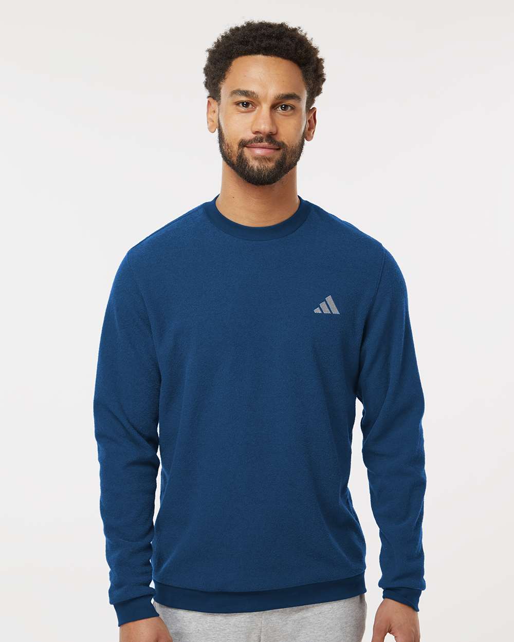 adidas Men's Terry Loop Crewneck Sweatshirt in Collegiate Navy, style A586