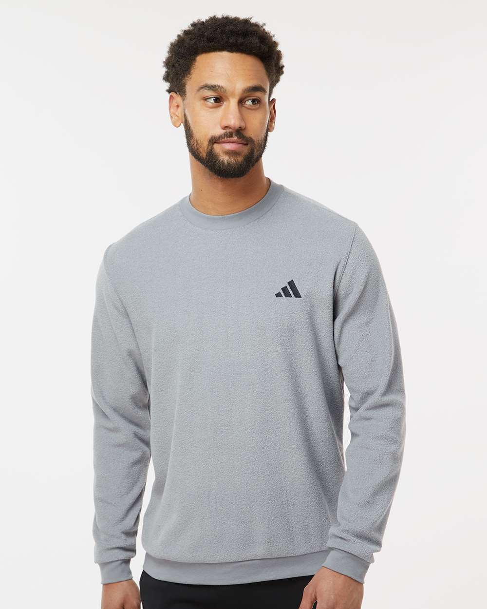 adidas Men's Terry Loop Crewneck Sweatshirt in Grey Three, style A586