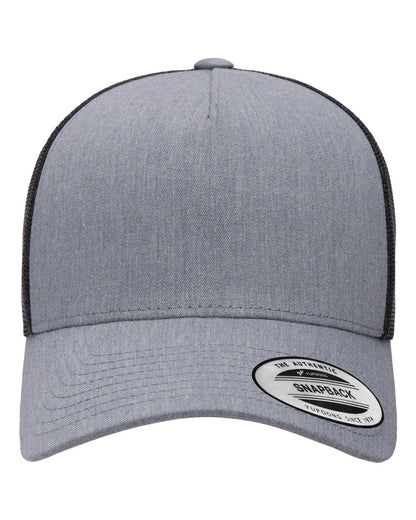 YP Classics 6506 Five-Panel Retro Trucker Cap in Heather/Black