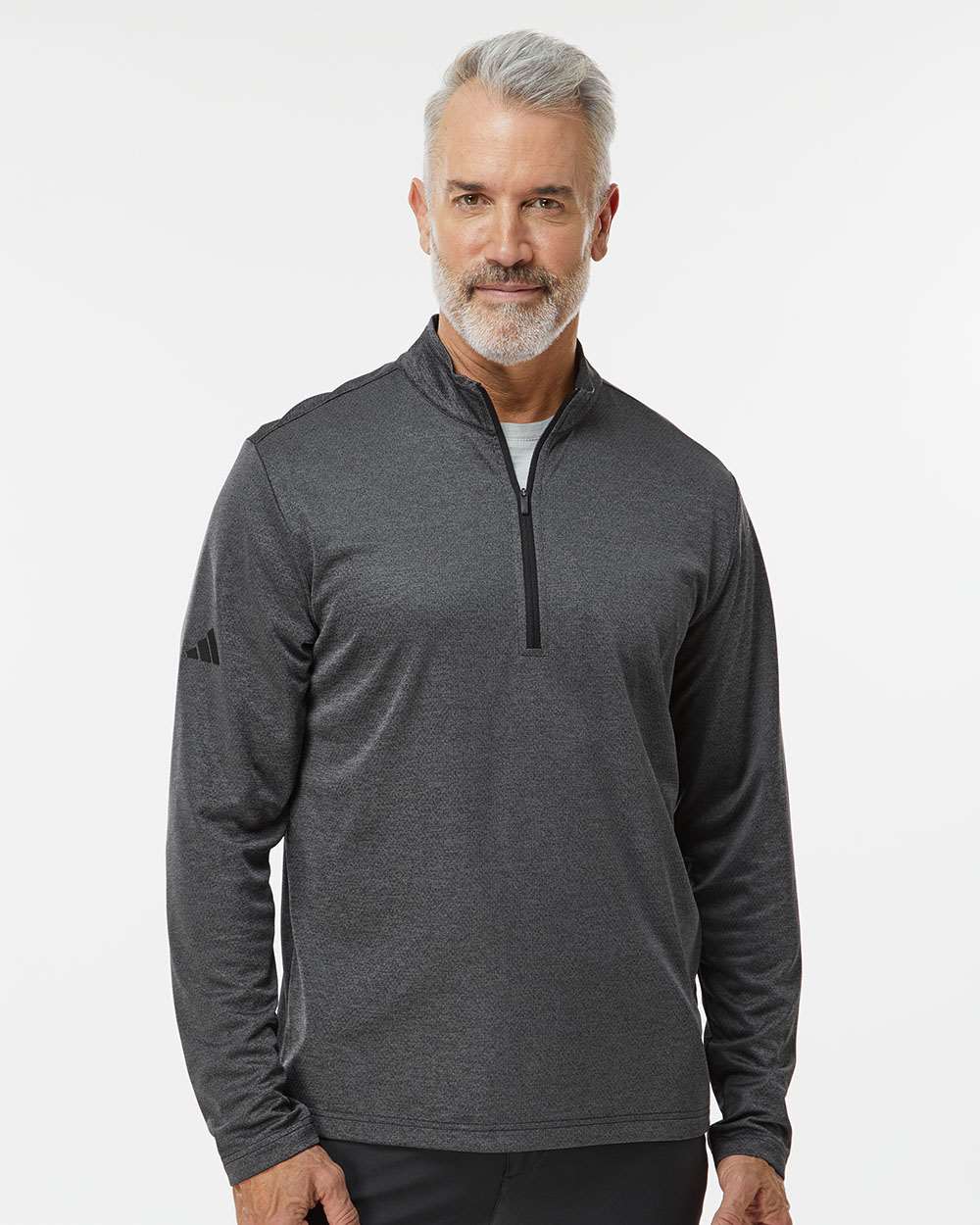 adidas Men's Space Dyed Quarter-Zip Pullover in Black Melange, style A593