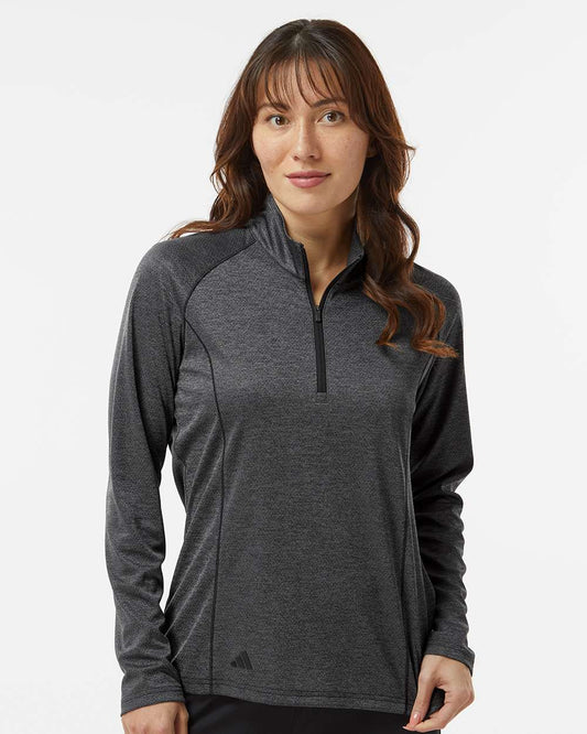 adidas Women's Space Dyed Quarter-Zip Pullover in Black Melange, style A594