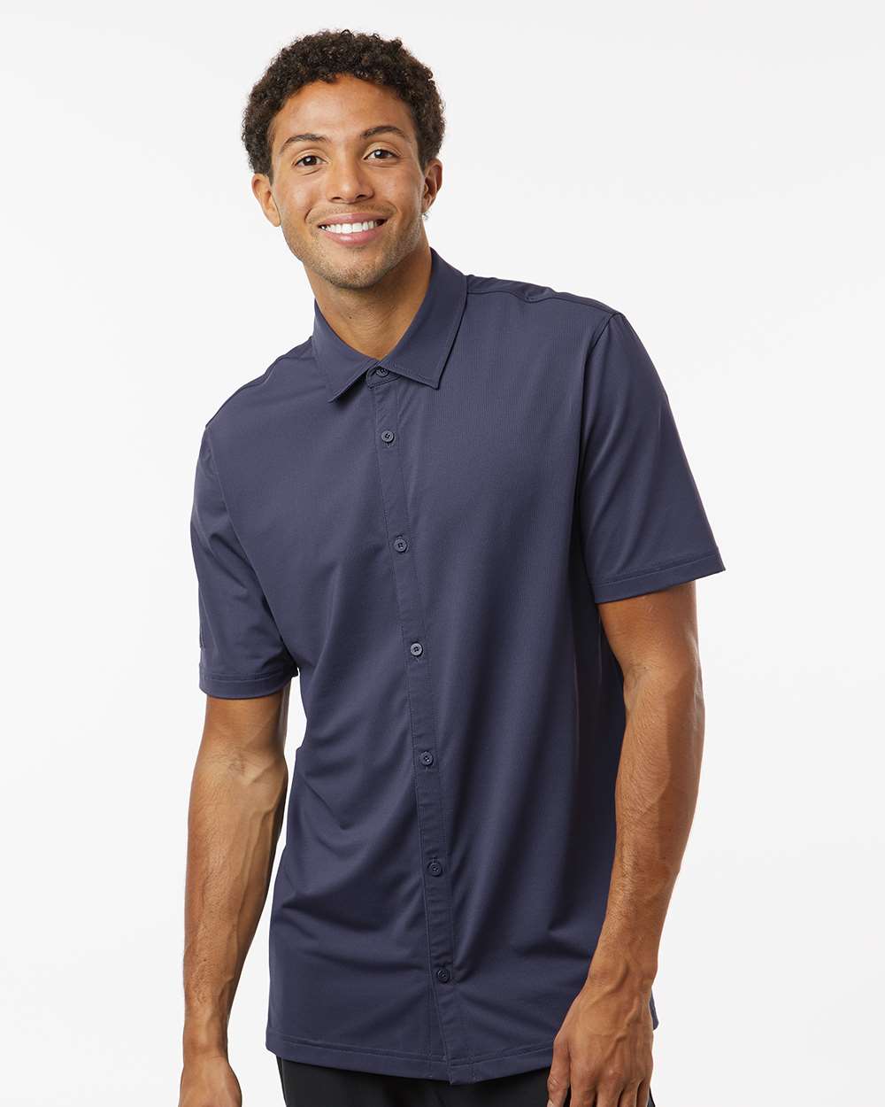adidas Men's Full Button Down Short Sleeve Shirt in Shadow Navy, style A595