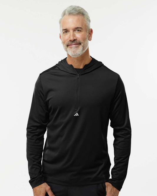 adidas Men's Lightweight Quarter-Zip Hooded Pullover in Black, style A596