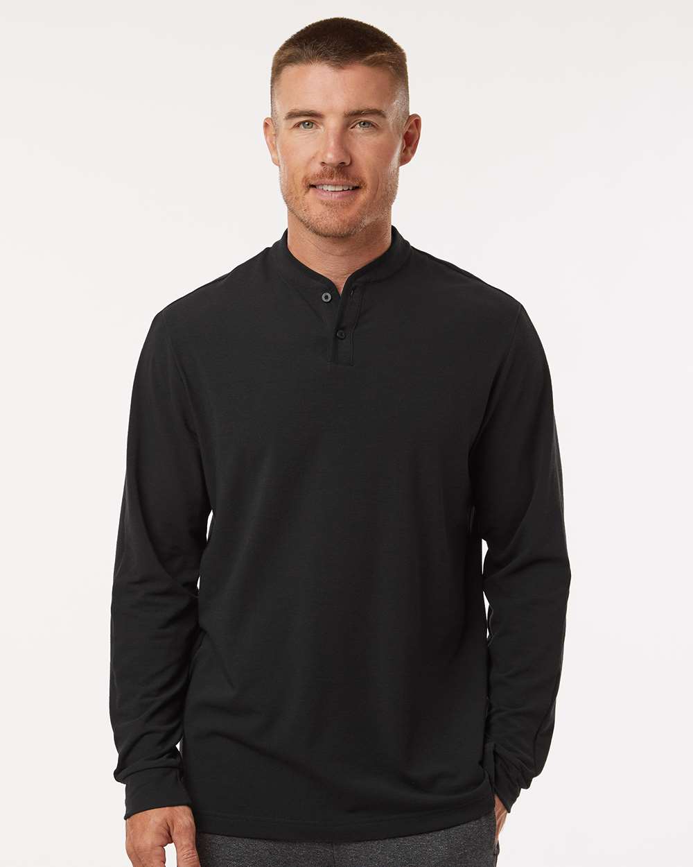 adidas Men's Henley Long Sleeve T-Shirt in Black, style A597
