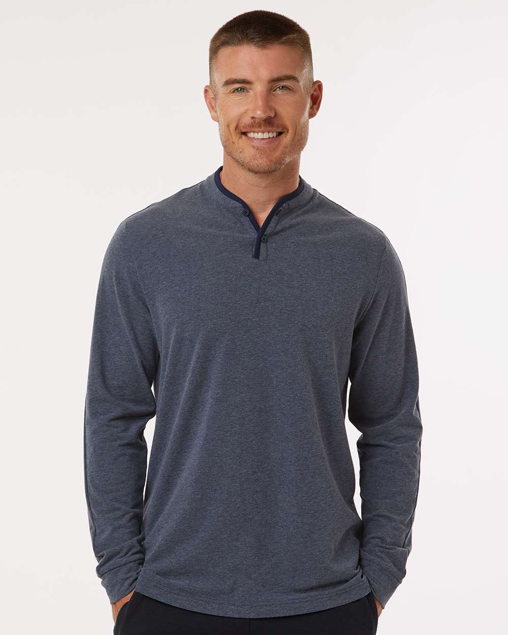 adidas Men's Henley Long Sleeve T-Shirt in Collegiate Navy Melange, style A597