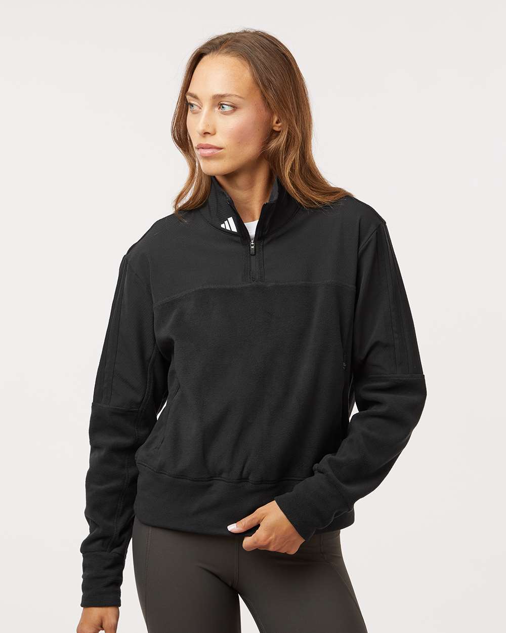 adidas Women's Fleece Quarter-Zip Pullover in Black, style A601