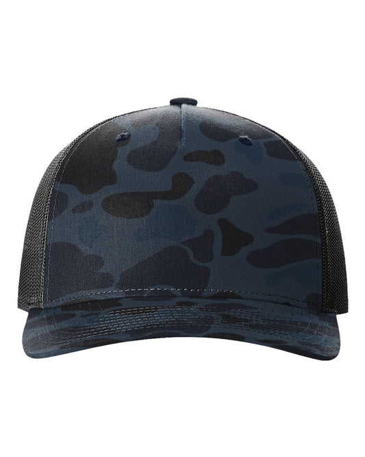 Richardson 112PFP Printed Five-Panel Camo Trucker Cap in Admiral Duck Camo/Black