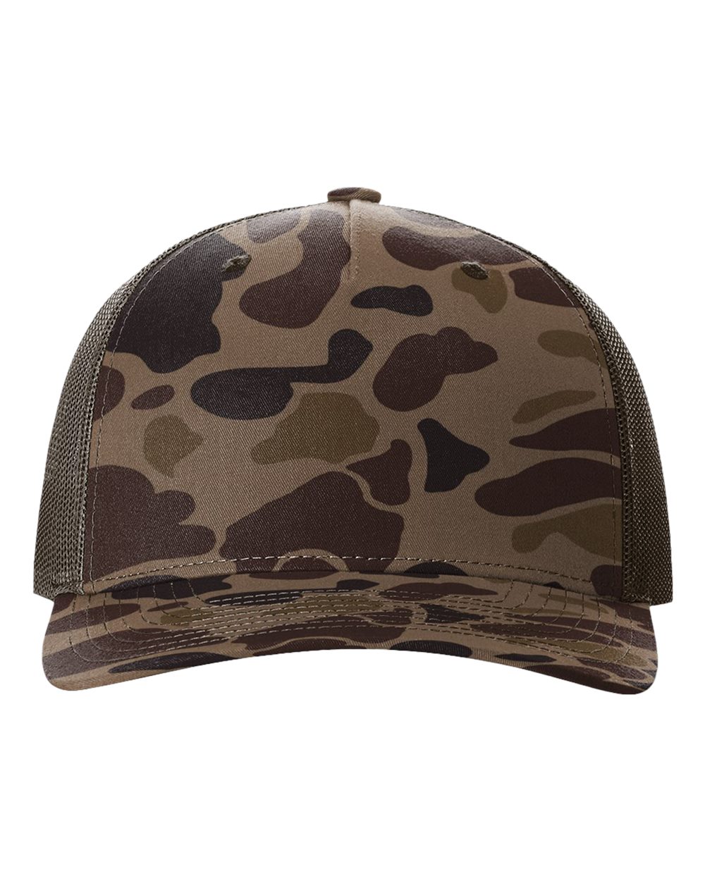 Richardson 112PFP Printed Five-Panel Camo Trucker Cap in Bark Duck Camo/Brown