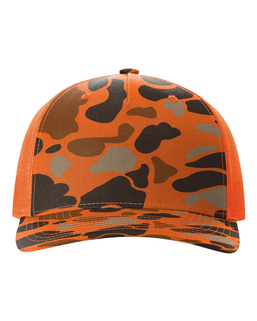 Richardson 112PFP Printed Five-Panel Camo Trucker Cap in Blaze Duck Camo/Blaze