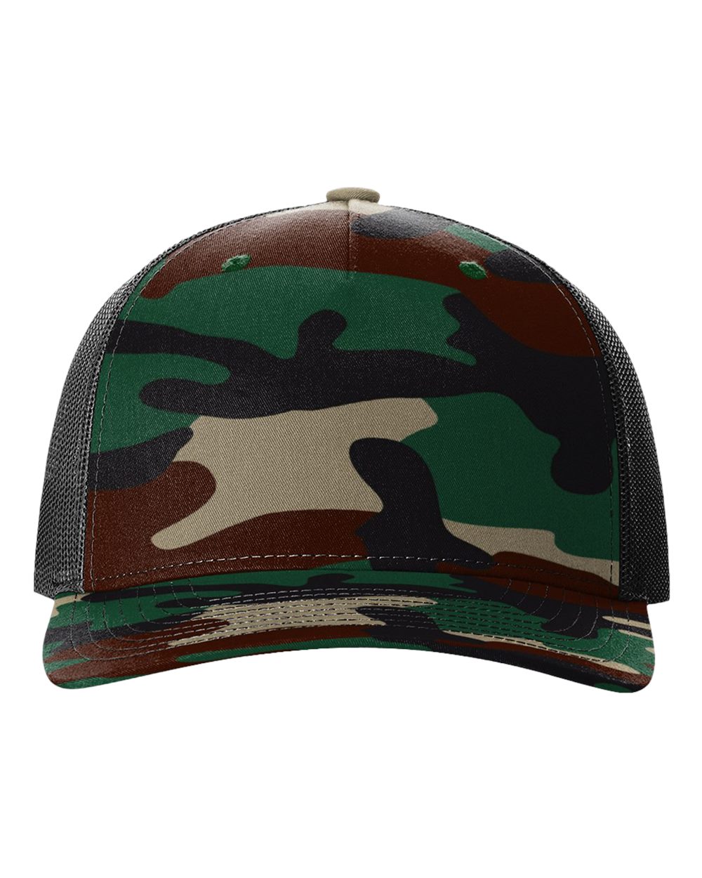 Richardson 112PFP Printed Five-Panel Camo Trucker Cap in Green Camo/Black