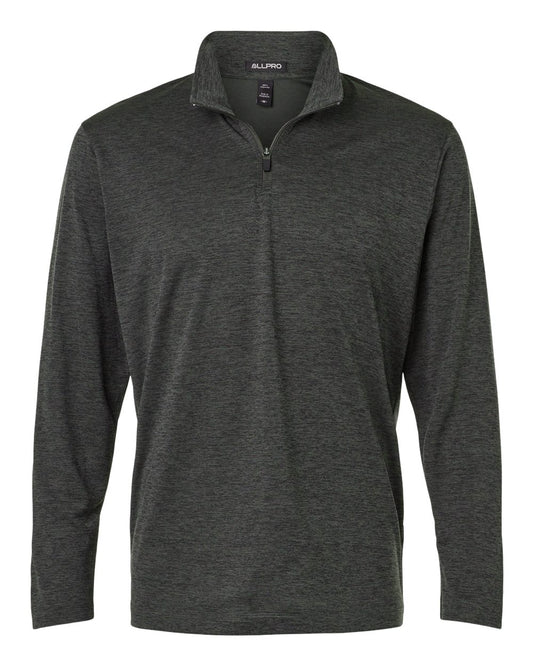 AllPro Men's Pro-Lock Performance Mélange Quarter-Zip Pullover blank in Black Melange, style 4HM700