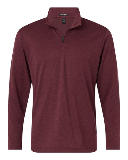 AllPro Men's Pro-Lock Performance Mélange Quarter-Zip Pullover blank in Maroon Melange, style 4HM700