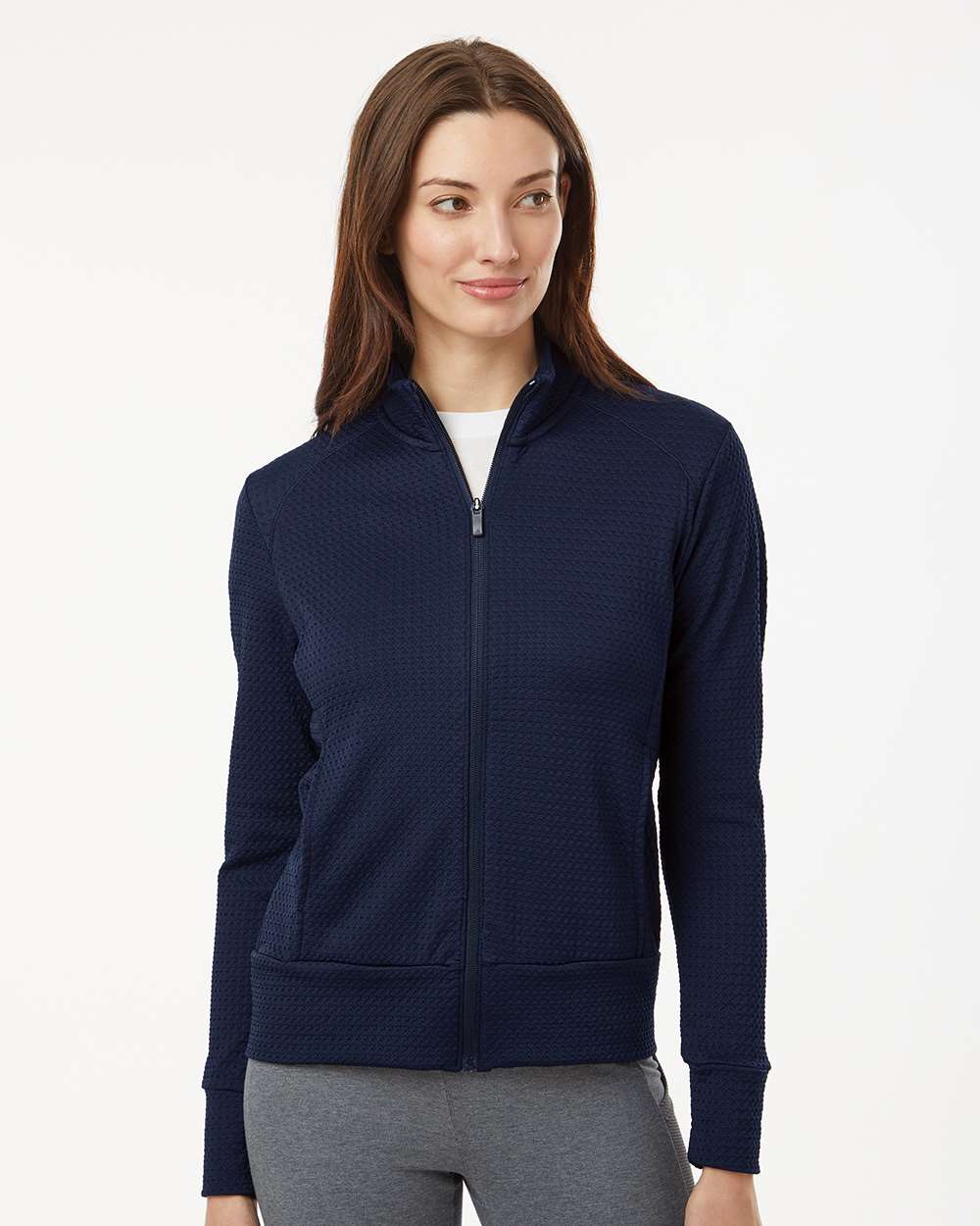 adidas Women's Ultimate365 Textured Full-Zip Jacket in Collegiate Navy, style A1007