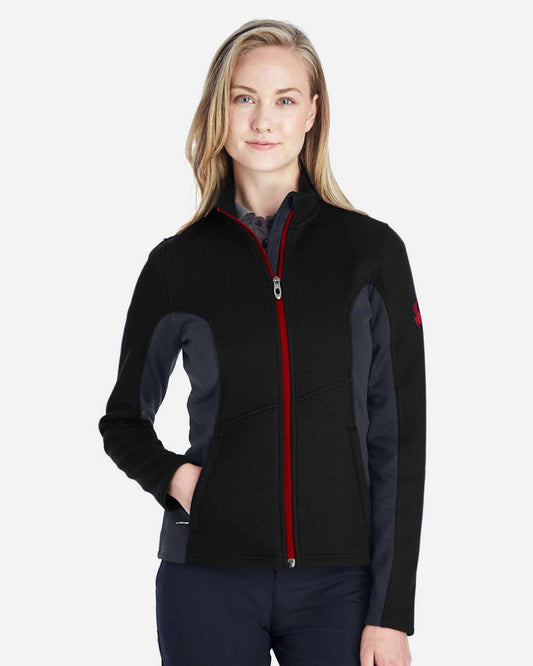 Spyder Women's Constant Full-Zip Sweater Fleece Jacket in Black/ Polar/ Red, style 187335