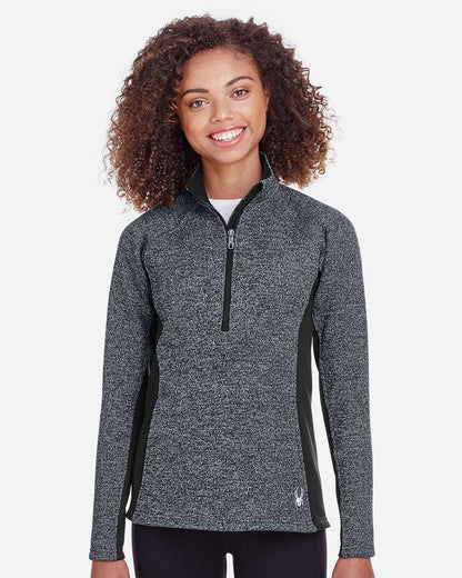 Spyder Women's Constant Half-Zip Sweater Fleece Pullover in Black Heather/ Black, style S16562