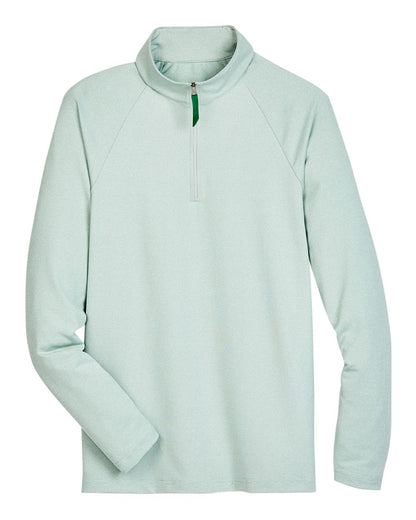 Devon & Jones Men's CrownLux Performance Clubhouse Micro-Stripe Quarter-Zip Pullover blank in Kelly Green, style DG480