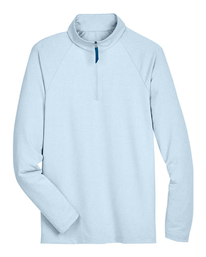 Devon & Jones Men's CrownLux Performance Clubhouse Micro-Stripe Quarter-Zip Pullover blank in Ocean Blue, style DG480