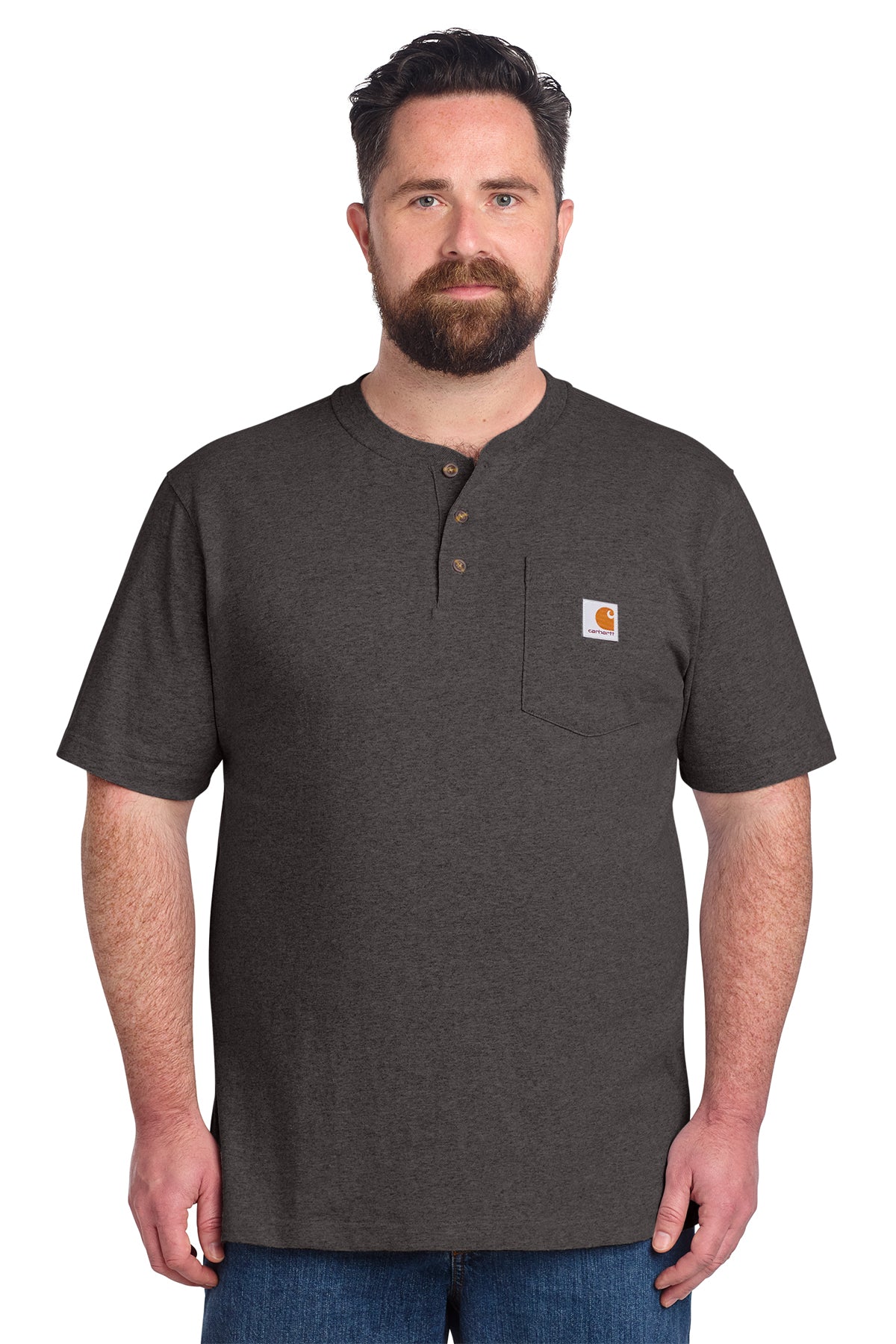 Carhartt® Short Sleeve Henley T-Shirt in Carbon Heather, style CTK84